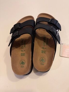 Birkenstock Papillio Black Double-Strap Buckle Slides Sz L9 M7.  NWOB. Box42